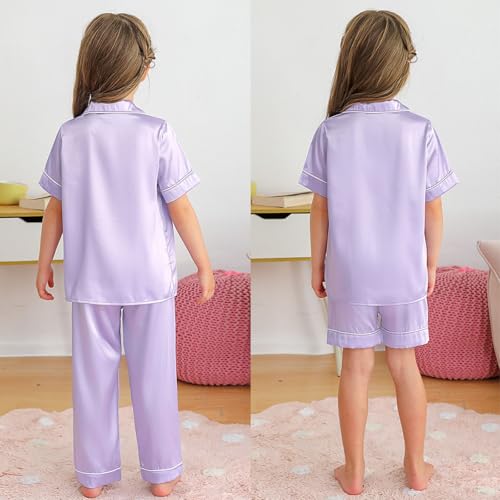 Weixinbuy Girls Pajama Set Silk Satin Pajamas for Kids Girls Boys Button Down Pjs Set Casual Sleepwear Loungewear Gifts3