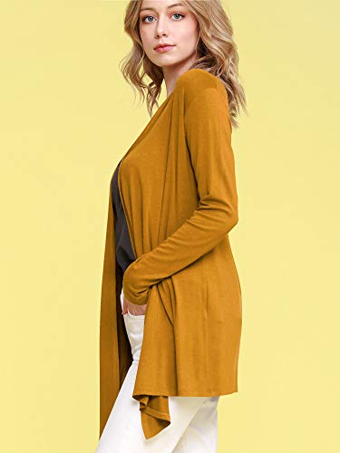 Image of Lock and Love Women's Draped Front Open Asymmetrical Cardigan - Casual Long Sleeve Lightweight Duster