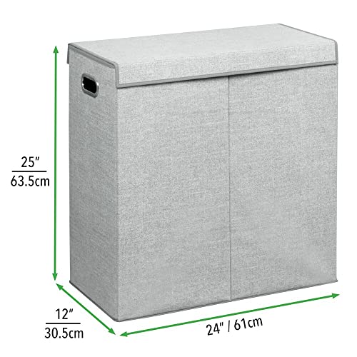 mDesign Portabiancheria – Cesto portabiancheria per camere da letto o bagno con comode maniglie – Cesto biancheria pieghevole con due scomparti e design a spina di pesce – grigio - Image 6