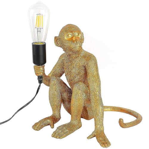 InnaMall Creative Monkey Table Light, Resin Bedside Monkey Table Lamp Desk Lamp Lighting Fixture Gold Vintage Animal Light E26 for Dining Living Room Bedroom Bar Cafe