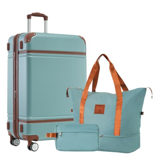 Hard Shell Carry On Luggage Set, Lightweight Suitcase with Double Spinner Wheels and TSA Lock, Vintage Travel Companion