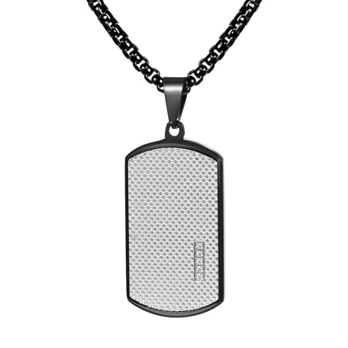 JewelryWe Collar Chapa Militar Personalizado: Colgante Dog Tag Plata de Acero Inoxidable para Hombre Grabable con Circonita Hipoalergénico Antialérgico - Para Uso Diario Regalo
