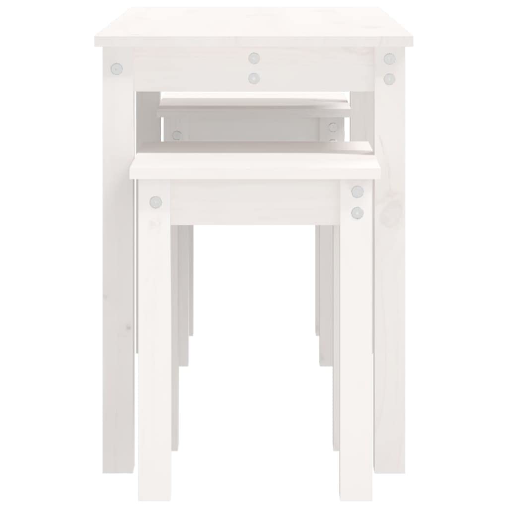 vidaXL Mesas apilables 3 Piezas Madera Maciza de Pino Blanco
