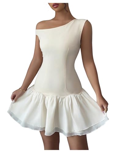 Image of Verdusa Women's Color Block Ruffle Off Shoulder Dress Drop Waist Layered Mesh Mini Dress