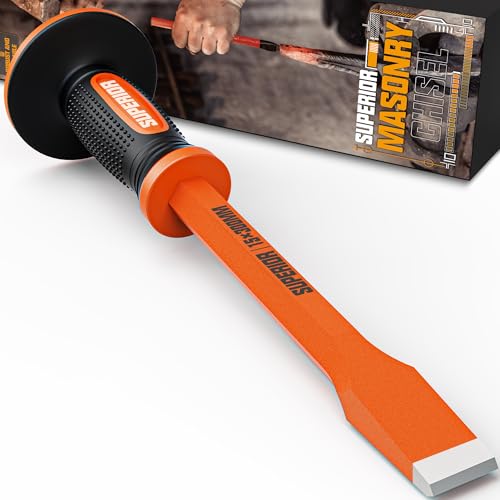 KIRXST 12 Inch Heavy Duty Flat Chisel with Hand Guard Masonry Chisel for Concrete Brick Rock Stone Breaking and Demolition