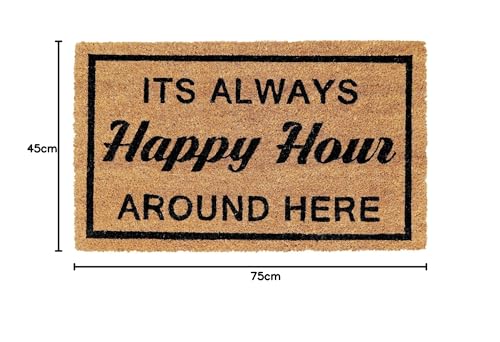 Image of Onlymat Happy Hour Printed Anti-Slip Doormat (Black and Brown) Rectangular Shaped Entryway Rug Natural Coir with PVC Backing for Outdoor Entrance Home Mats Floor Door Hall Drawing Living (75cm x 45cm)