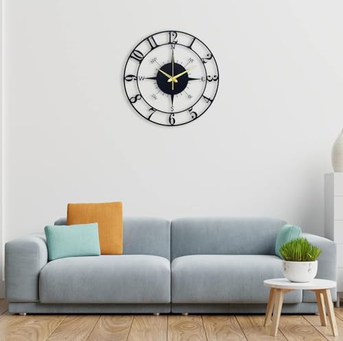 Image of Designer Metal Analog Wall Clock for Living Room | Antique Stylish Fancy Decorative Big Size Wall Watch for Bedroom, Office, Kitchen, Dining, Hall and Decor (Black(DA-141), 40CM)