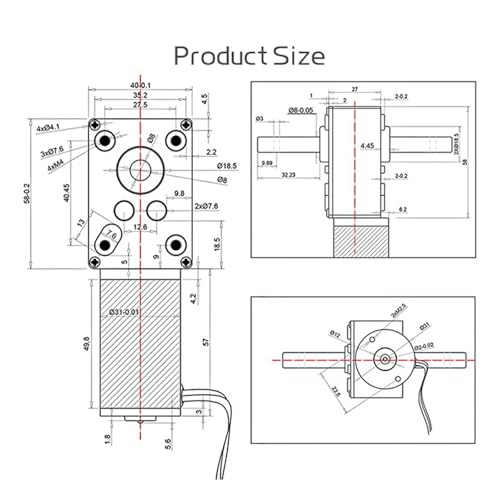 Moteur électrique cc 12V 24V réducteur double arbre réversible