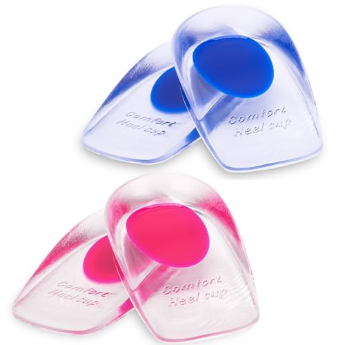 Image of Gel Silicone Heel Cups /Pads - 2 Pair Heel Lifts for Plantar Fasciitis,Heel Pain Shoe Inserts Heel Protectors,Achilles Tendonitis (Blue+Pink, Small /Med)