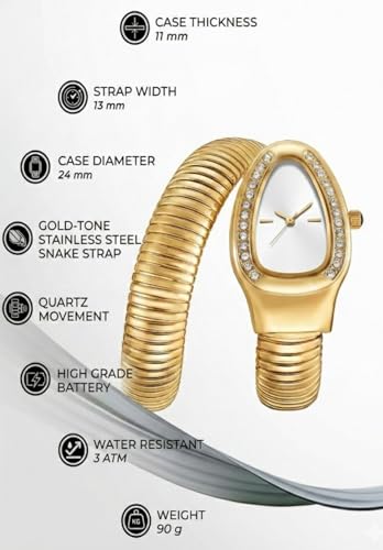 Image of Serpentine Snake Watch for Woman with Spiral Bracelet, Green Dial Watch for Woman with Quartz, Stylish Analog Waterproof Serpenti Watches Women
