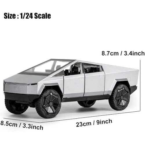 Image of New 1:24 CyberTruck Diecast Alloy Metal Pull Back Car with Openable Doors Music Sound and Light Vehicle Toy Car for Kids Boys (Green)