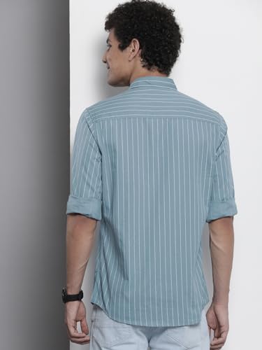 Image of The Indian Garage Co Men Regular Fit Striped Full Sleeves Cutaway Collar Casual Shirt