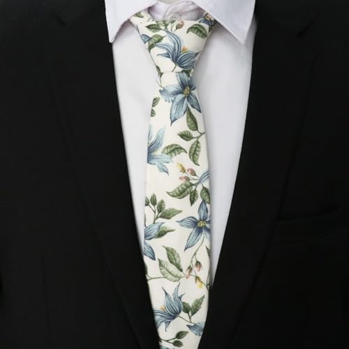 Image of Cotton Floral Ties for Men 2.76 inch Men's Skinny Tie Linen Flower Printed Neck Tie for Wedding Dating Party