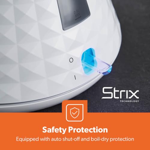 GEEPAS 1.5L Cordless Electric Kettle | Traditional Pyramid Kettle with 360° Rotational Base Strix Control Auto Shut Off & Boil Dry Sensor | Space Saving LED Indicator | 3000W Argyle White (Renewed) - Image 3