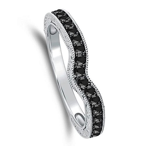 MauliJewels 0.35 Carat Black Diamond Black Rhodium Plated Wedding Band 4 Prong 10K White Gold2
