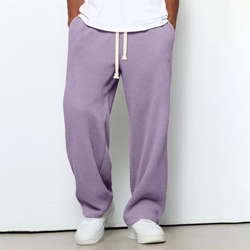 Mens Baggy Sweatpants Waffle Straight Leg Comfy Casual Pants Drawstring Waist Athletic Workout Jogger with Pockets2