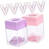 ROMISBABA 2 Stück Magnetischer Büroklammerhalter aus PP mit Abnehmbarem Deckel Quadratischer Transparenter Clipspender Tragbarer Organizer für Schreibtisch in Pastellfarben Rosa und Flieder