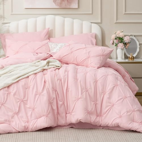 Image of BEDELITE Queen Comforter Set Baby Pink,Lightweight & Soft Comforter | 7 Pc Boho Bed in a Bag,Warm & Cute Bed Set for All Season,Includes Comforter,Flat & Fitted Sheets,2 Pillowcases & 2 Shams