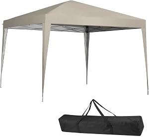 BAKAJI Gazebo 3 x 3 metri Pieghevole Tessuto Poliestere Impermeabile Struttura in Metallo Richiudibile a Fisarmonica Tendone Portatile Fiera Mercato Giardino Esterno + Sacca per Trasporto (Beige)