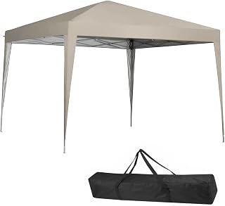 BAKAJI Gazebo 3 x 3 metri Pieghevole Tessuto Poliestere Impermeabile Struttura in Metallo Richiudibile a Fisarmonica Tendone Portatile Fiera Mercato Giardino Esterno + Sacca per Trasporto (Beige)