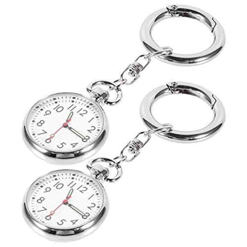 Tomaibaby 2 Piezas de Reloj de Enfermera Llavero para Doctor Llavero Reloj de Bolsillo Reloj Colgante Broche Insignia Reloj Portátil Regalos de Cumpleaños (Plata)