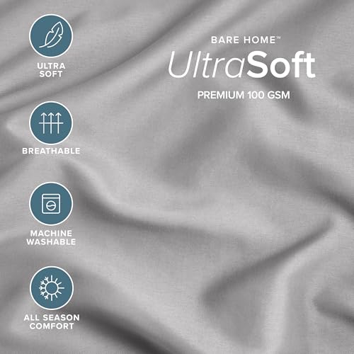 Image of Bare Home Microfiber Pillow Cases - Toddler Size Set of 2 Cooling Pillowcases Double Brushed Light Grey Pack Easy Care (Toddler Pillowcase 2, Light Grey)