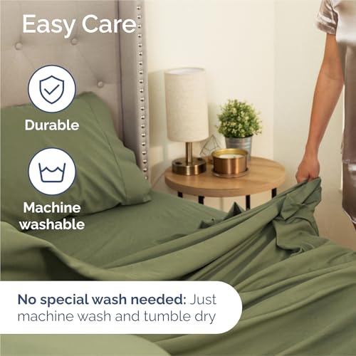 Image of Queen 6 Piece Bed Sheet Set - Breathable & Cooling Sheets - Sage Green