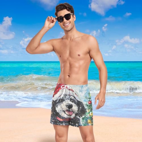 Terrier Dog with Xmas Hat Men's Swim Trunks with Liner Quick Dry Beach Shorts Swimwear Bathing Suit S-XXL3