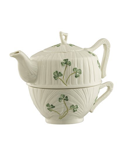 Belleek China Harp Shamrock Tea For One Set by Belleek Pottery LTD