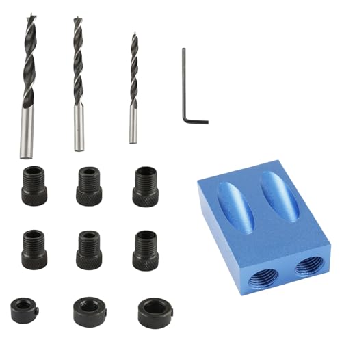 Image of Wellrun 15° Pocket Hole Jig Kit 14PCS,Woodworking Inclined Hole Jig with 6/8/10mm Drill Guide, Dowel Drill Joinery Joint Angle Tool, Carpentry Locator for DIY Cabinet Furniture Assembly