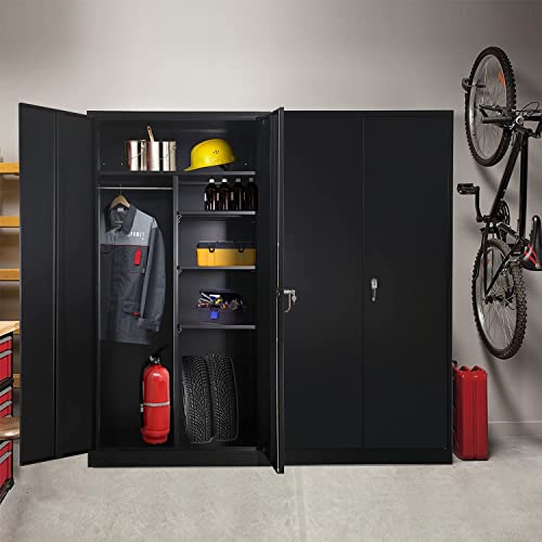 Atripark Metal Storage Cabinet With Locking Doors, 72" Tall Storage Wardrobe With Lock And Hanging Rod, Steel Storage Locker Closet With 4 Adjustable Shelves For Home Office, Garage, Black #TOP3