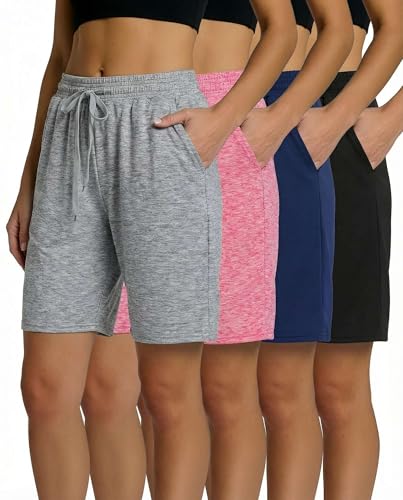 Image of 4 Pack: Women's Dry-Fit Athletic 7 inch Bermuda Long High Waisted Running Shorts Available in Plus Size Set