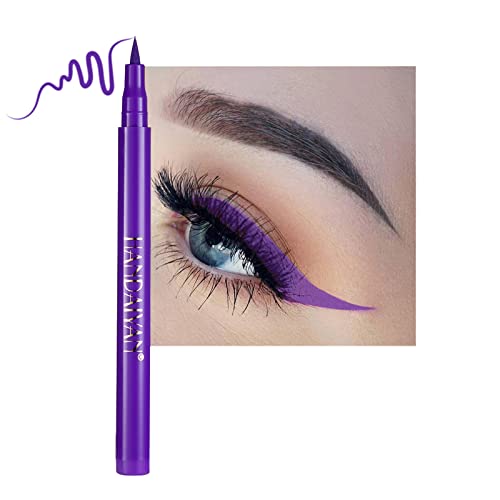 SUMEITANG Color Matte Liquid Colored Eyeliner Pen, Ultra-Fine Felt-Tip Highly Pigmented Rainbow Colorful Neon Eye Liner Long Lasting Waterproof Sweatproof Not Easy to Smudge(#07 Purple)