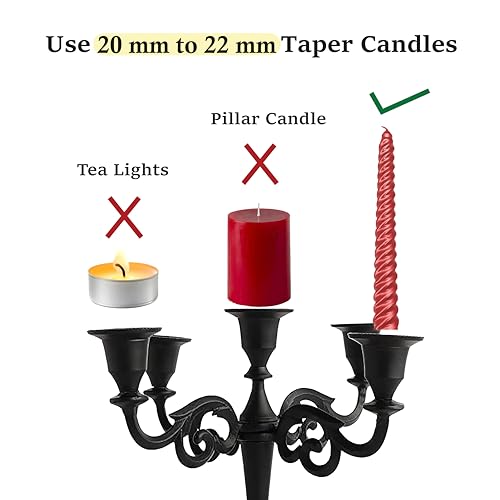 Rely+ 6101 5 Arm Matte Black Candelabra Taper Candle Holders Halloween Decorations Indoor Kitchen Décor Table Candles Candlestick Candelabra Centerpiece Gothic Home Decor Wedding 10 Inch Tall Metal Candelbra thumb #4