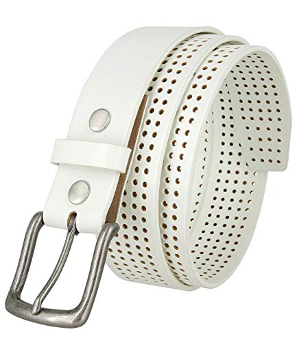 382015-CX160 Brody Perforated Belt 100% Genuine Leather Casual Jean Belt 1-1/2" Wide (White 42)