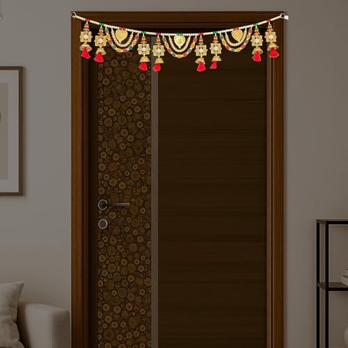 Image of Rajasthan Kraft Beads Toran for Door Entrance | 40 Inch, Decorative Bandarwal Door Toran for Festive Home Decor, Diwali, Pooja & Wedding, Perfect Ethnic Pearl Beads Toran for Wall & Entrance Decor