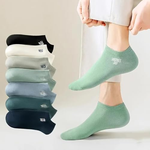 7 Pack Ankle Socks Men No Show Socks Breathable Invisible Thin Low Cut Ankle Sock Cotton Mixed Colors Letter Print Design, 7 Pack-multicolor, One Size