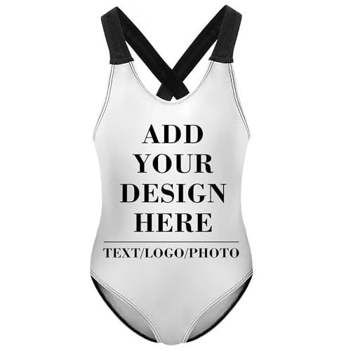 Custom Name Girl Swimwear Personalized Cartoon One Piece Swim Suits with Spaghetti Straps Bathing Suits for Girls 6-14 Year