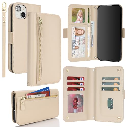 Coque pour iPhone 15 étui portefeuille zippé anti-perte de cartes