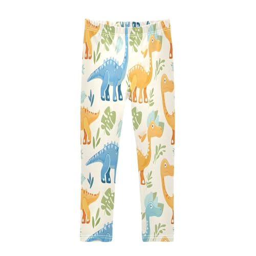 Bolaz Toddler Girls Leggings Printed Yoga Pants Leggings Yellow Blue Dinosaur for Kids