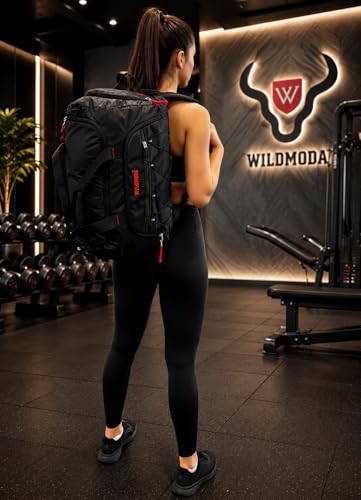 Image of 50L Gym Duffel Bag | Large Travel Sports Bag for Men & Women (Black & Red)