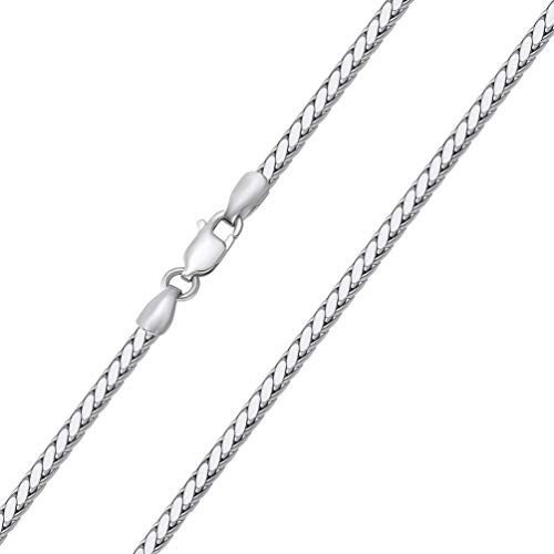 14K White Gold 3Mm Hollow Square Braided D/C Wheat Chain Necklace With Lobster Claw Clasp, 24" #TOP1