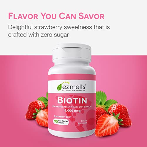 Ez Melts Biotin Supplement - Biotin Vitamins For Hair Skin And Nails Support - Dissolving Biotin 5000Mcg Tablets - Vegan Biotin To Promotes Healthy Metabolism - Biotin Hair Skin And Nails Vitamins #TOP4