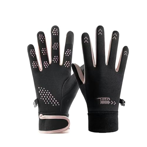 keynoyin Men's and Women's Winter Fleece Thickened Warm Gloves, Outdoor Anti-Slip, Waterproof and Windproof Cycling Gloves - Black Powder (Women's Size) - One Size fits All