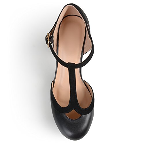 Brinley Co. Womens Cut Out Round Toe T-Strap Two-Tone Matte Mary Jane Pumps Black, 11 Wide Width US4