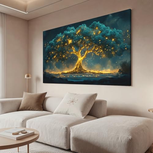 Canvas Wall Art Decor Artwork for Walls Green Wall Art Decor Tree of Life Wall Art for Living Room Wall Art Paintings Prints Gold Tree Wall Decor Art Art Work for Room Home Office Wall Decor 24' X 48'