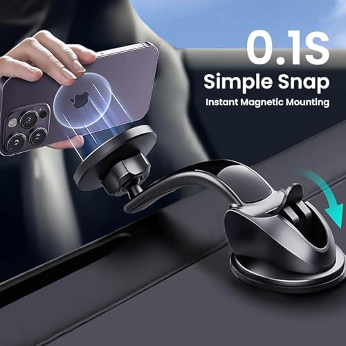 Image of MOOSH Magnetic Car Mount Holder 360 Rotating Mobile Holder for Dashboard & Windshield with Strong Suction, Anti-Shock Grip & Adjustable Viewing Angles fit for Most Smartphones & Mini Tablets (Black)