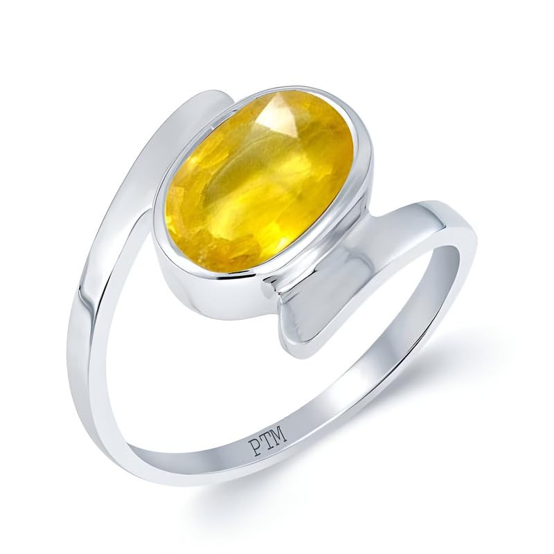 ptm 925 Sterling Silver Yellow Sapphire (Pukhraj) Bis Hallmark Ring 7.25 Ratti or 6.5 cts For Men & Women-picture-8