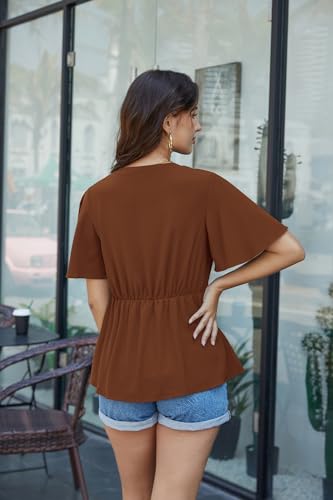 Image of GRACE KARIN Women's Elegant V-Neck Tie Waist Flowy Peplum Shirt Tops