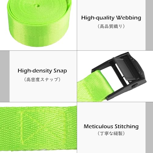 Image of TRIWONDER Cinch Tie Down Straps Cam Buckle Lashing Strap Nylon Small Ratchet Heavy Duty Belts for Packing Cargo Battery Bike Car Roof Rack Kayak Truck (01# Light Green - 2 Packs, 9.8 FT)